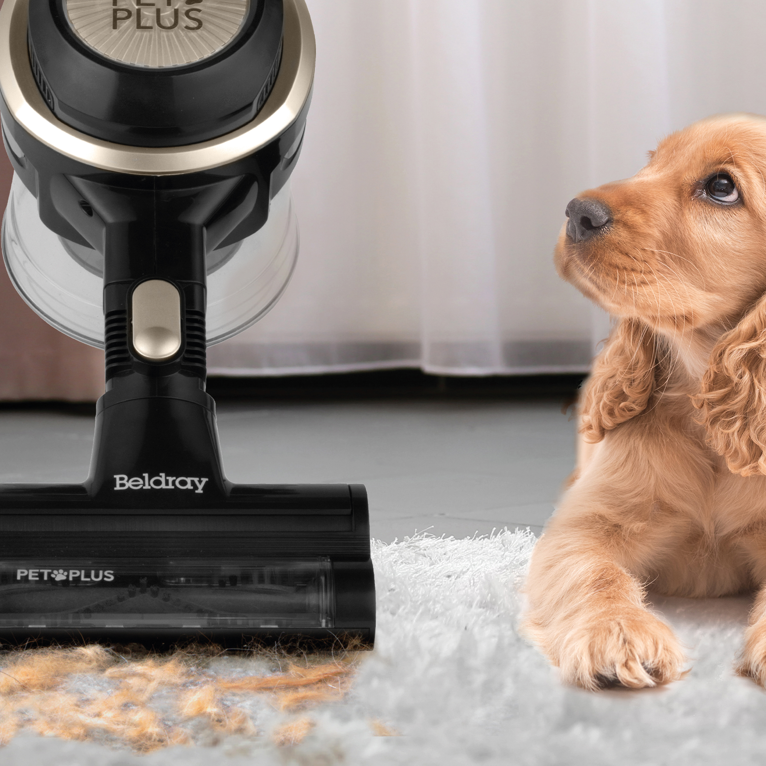 Beldray Airgility Pet Plus vacuum cleaning up dog fur