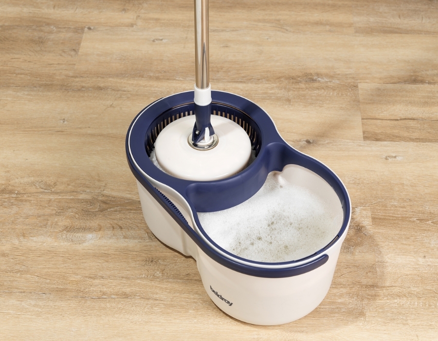 spin mop and bucket on hard wood floor